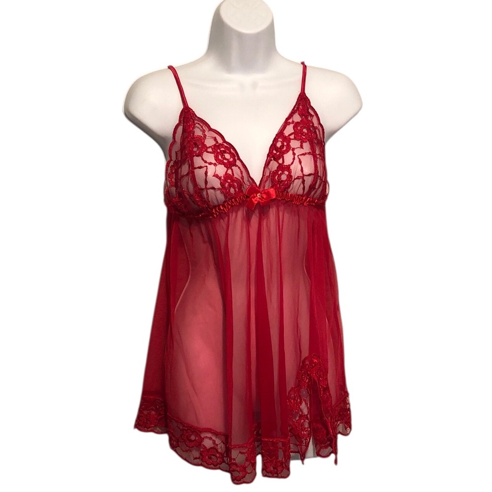 Fredrick’s of Hollywood Vintage Sheer Red Babydoll Chemise NWOT Womens Size L
